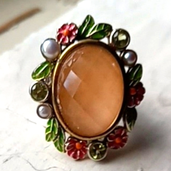 Mars and Valentine Estate Peridot Pearl Ring Margaret Thurman - Picture 1 of 3